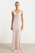 Sheer Chiffon Cowl Neck Satin Panel Gown - Blush