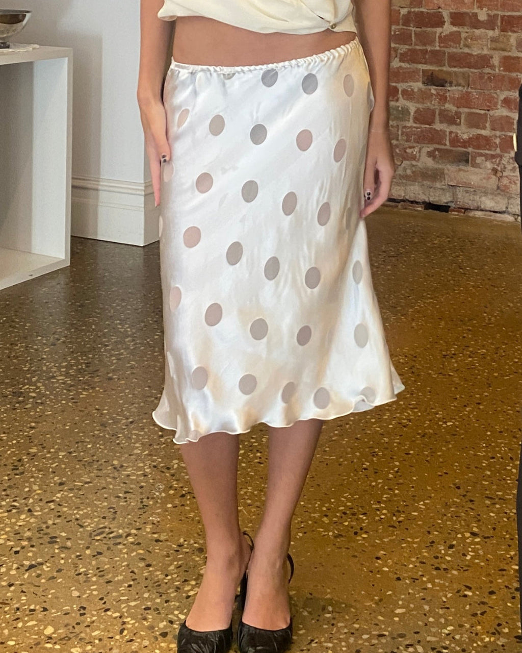 Silk Polka Midi Skirt