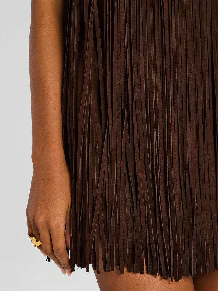 Halter-Style Tassels Faux Suede Mini Dress