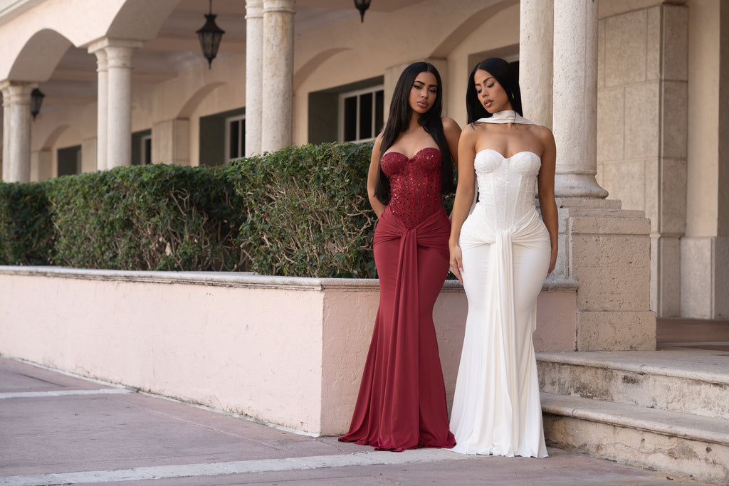 Divine Rupture Sequin Ruched Maxi Dress Red