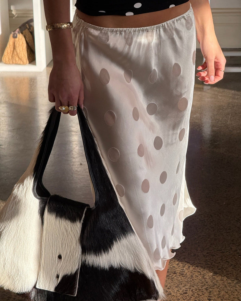 Silk Polka Midi Skirt