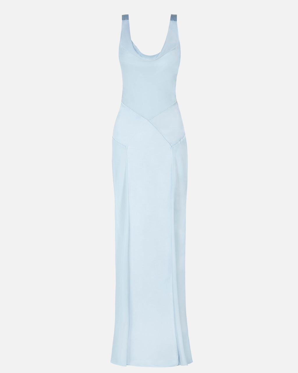 Sheer Chiffon Cowl Neck Satin Panel Gown - Powder Blue