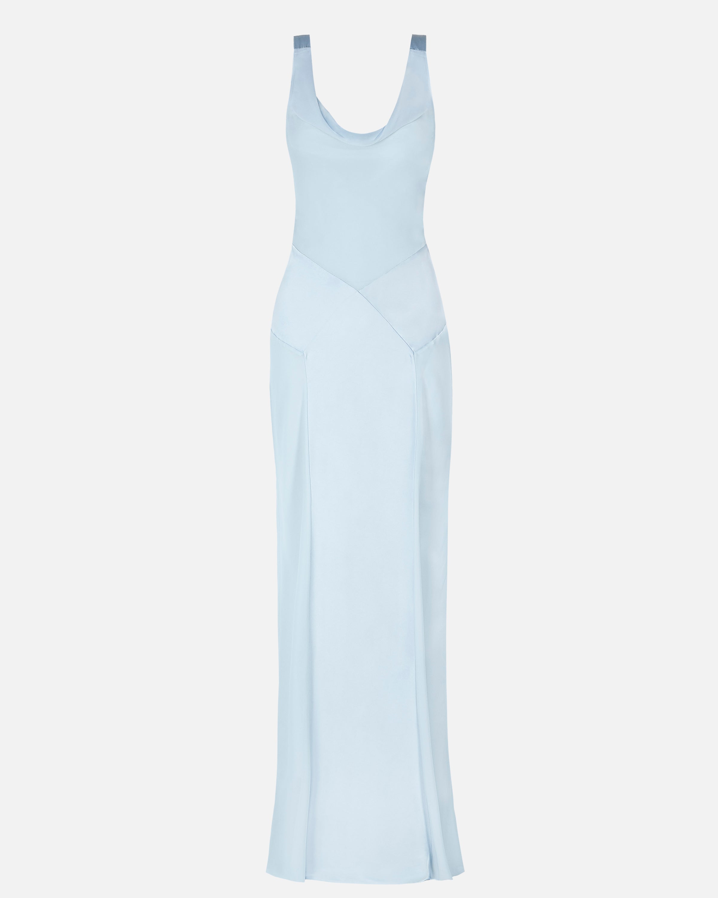 Sheer Chiffon Cowl Neck Satin Panel Gown - Powder Blue