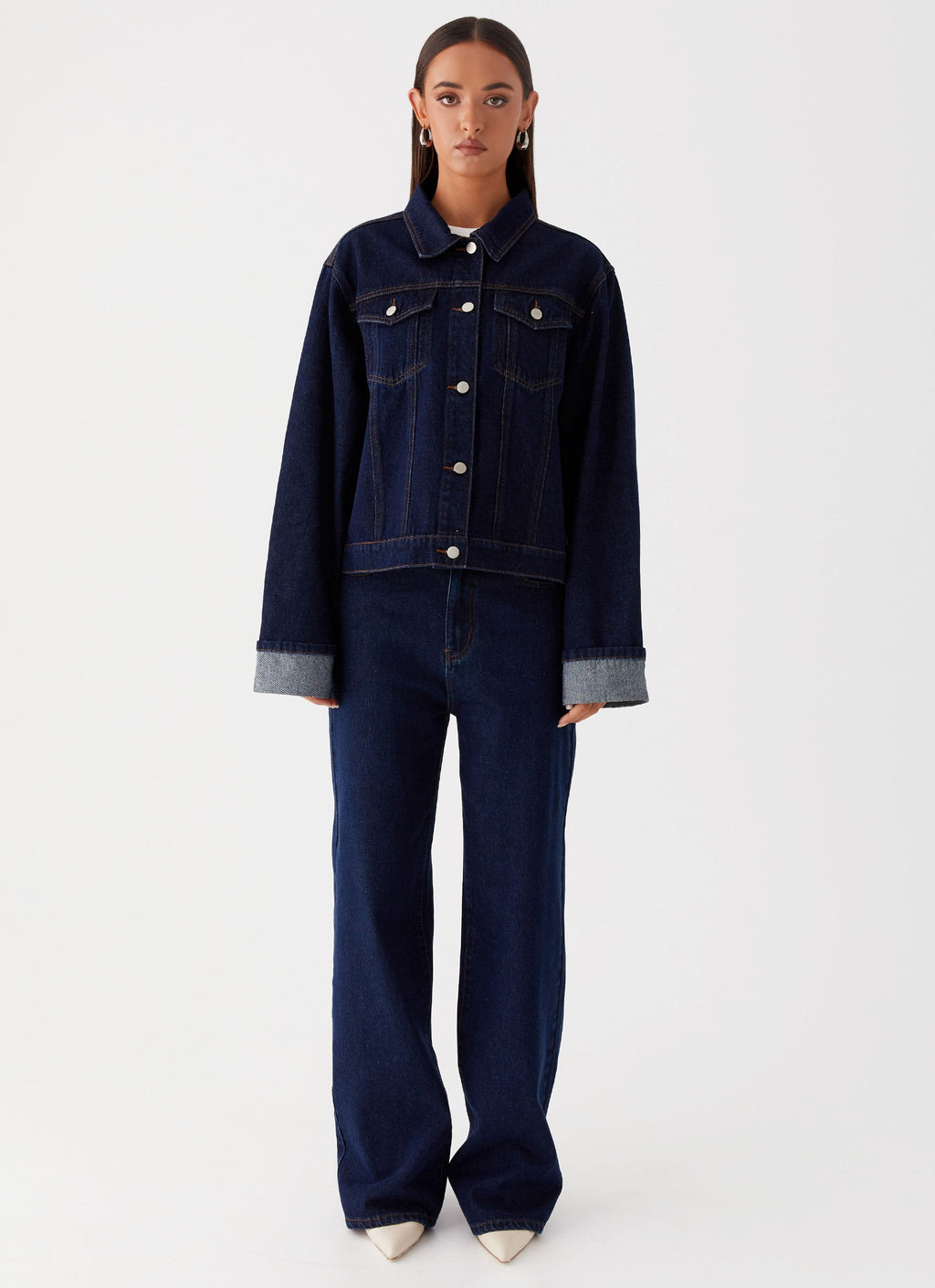 Womens Back Again Straight Leg Denim Jeans in the colour Blue in front of a light grey background