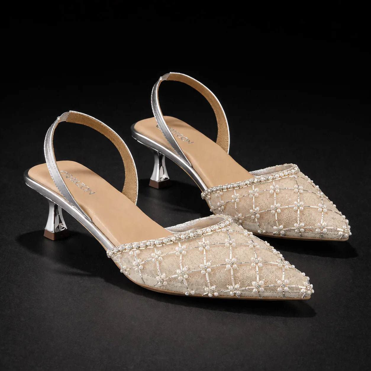 ELARA- SILVER KITTEN HEELS