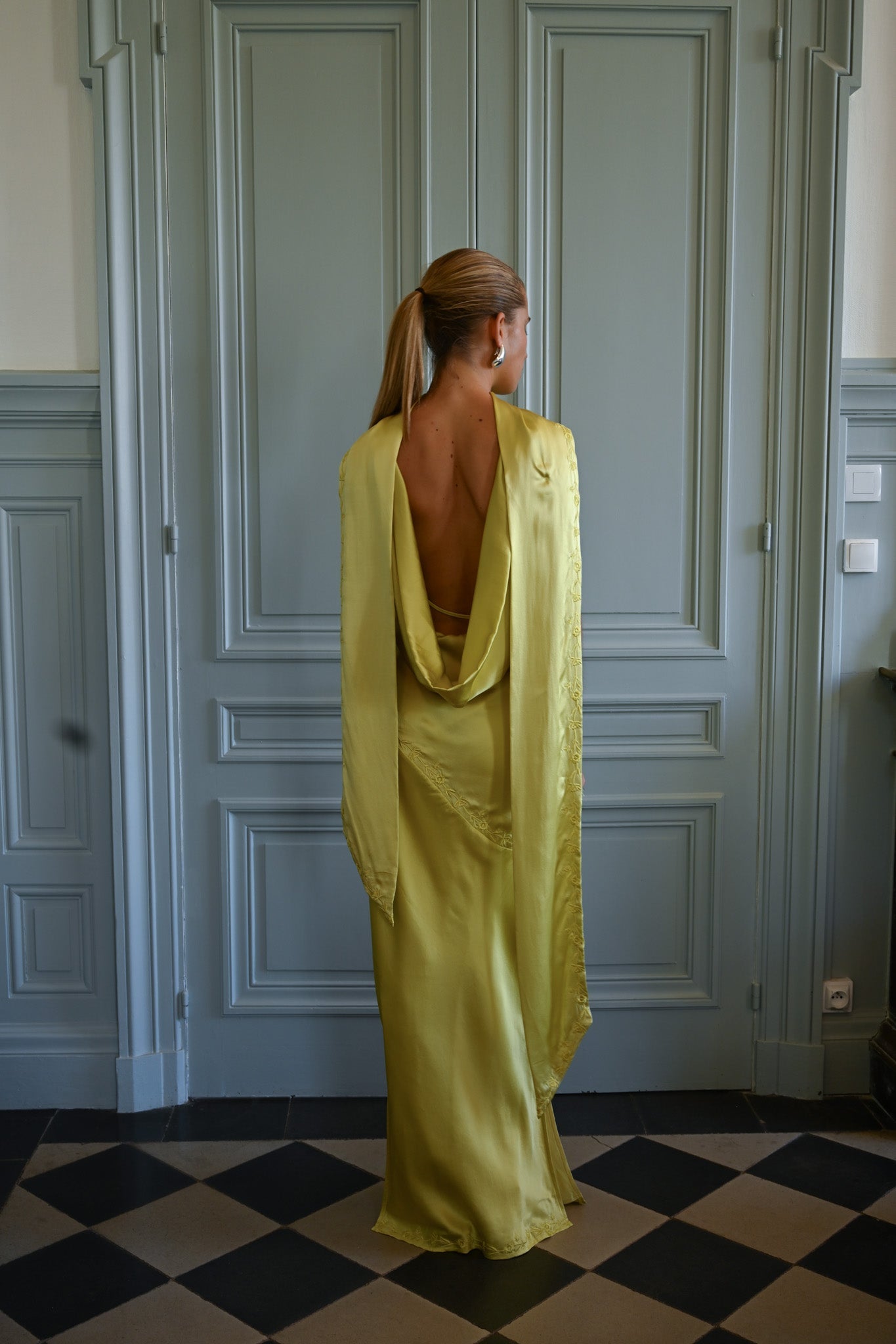 Yellow the Label Nina Silk Dress Chartreuse - Front Flatlay