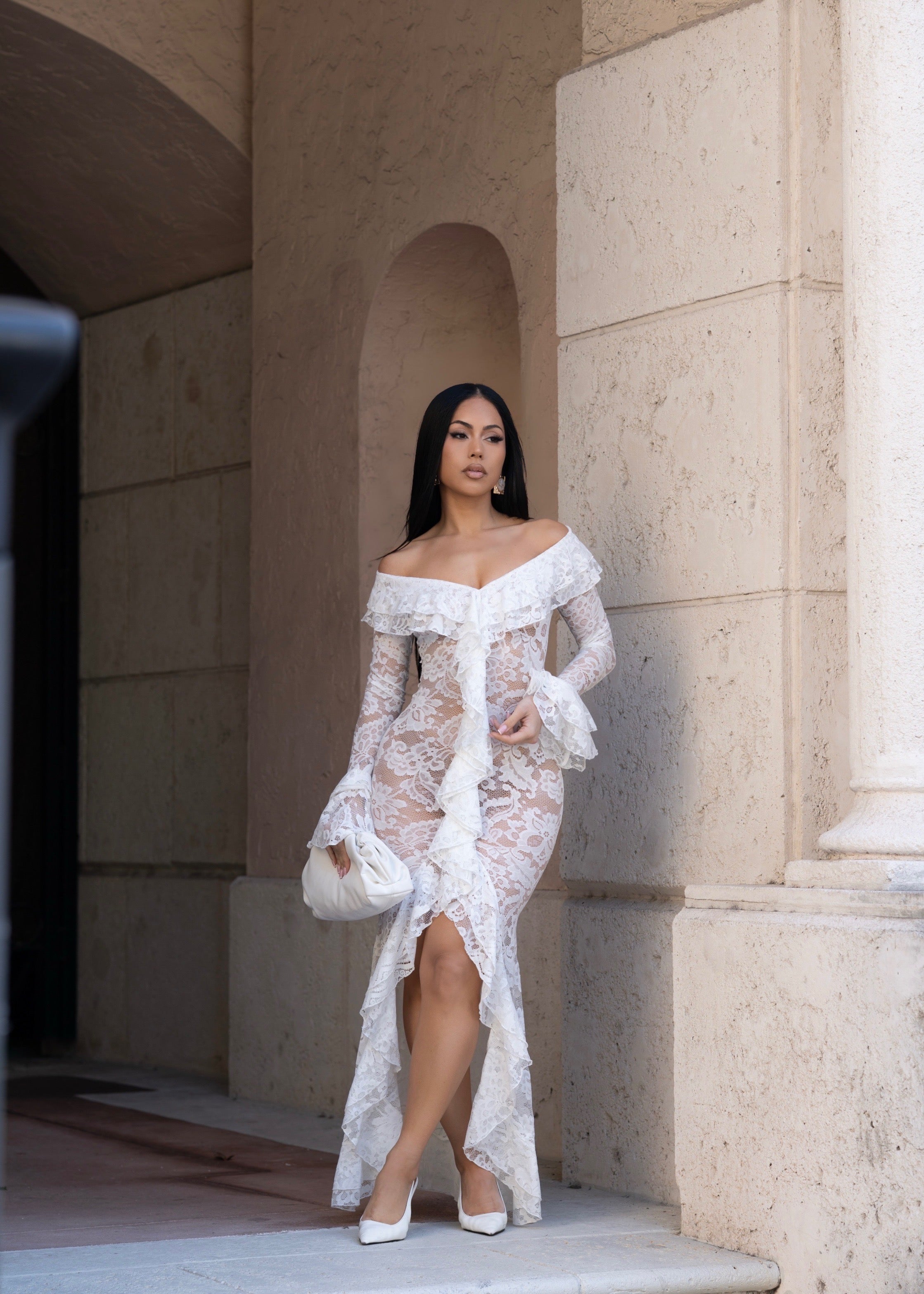 Divine Incantation Floral Lace Maxi Dress White