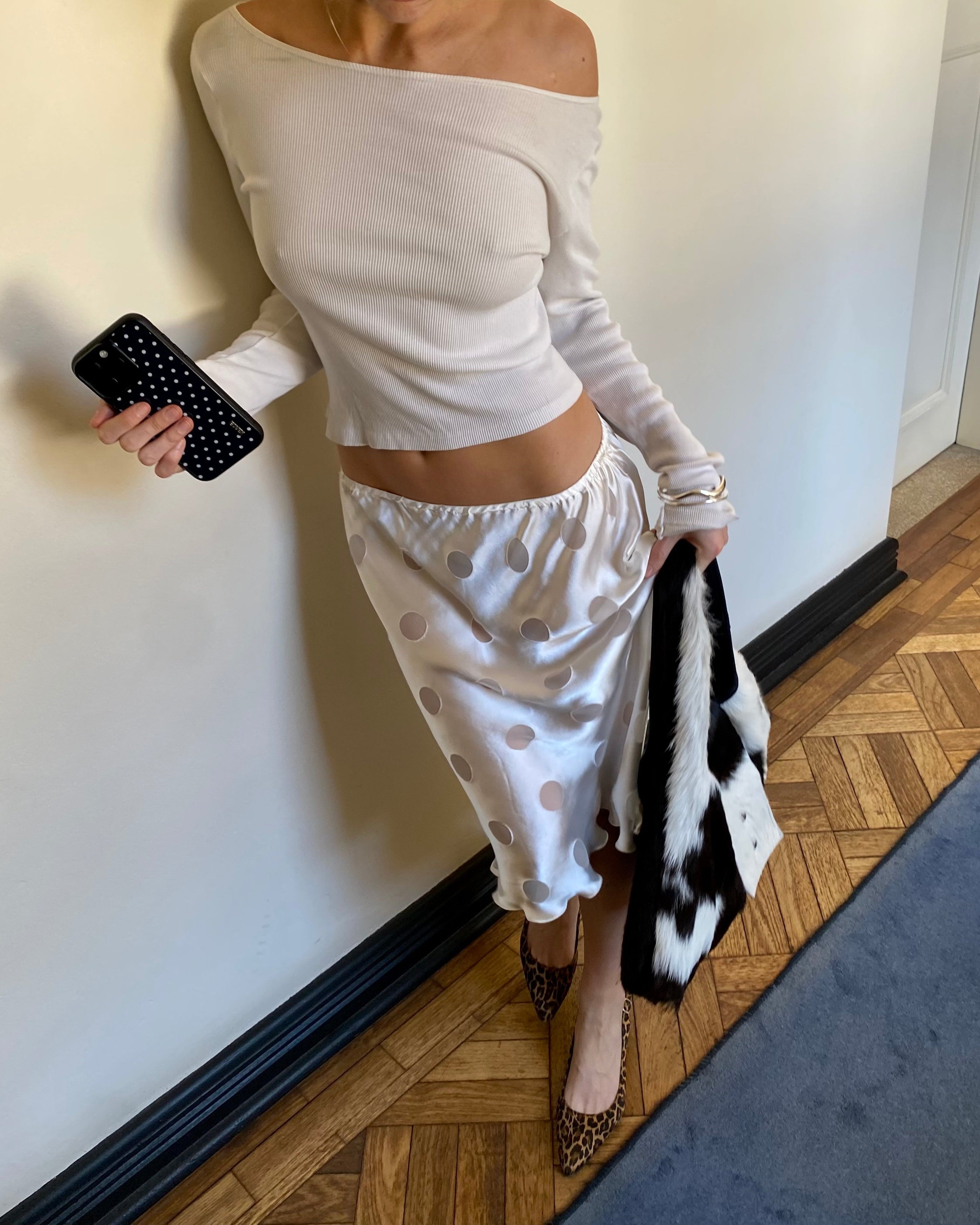 Silk Polka Midi Skirt