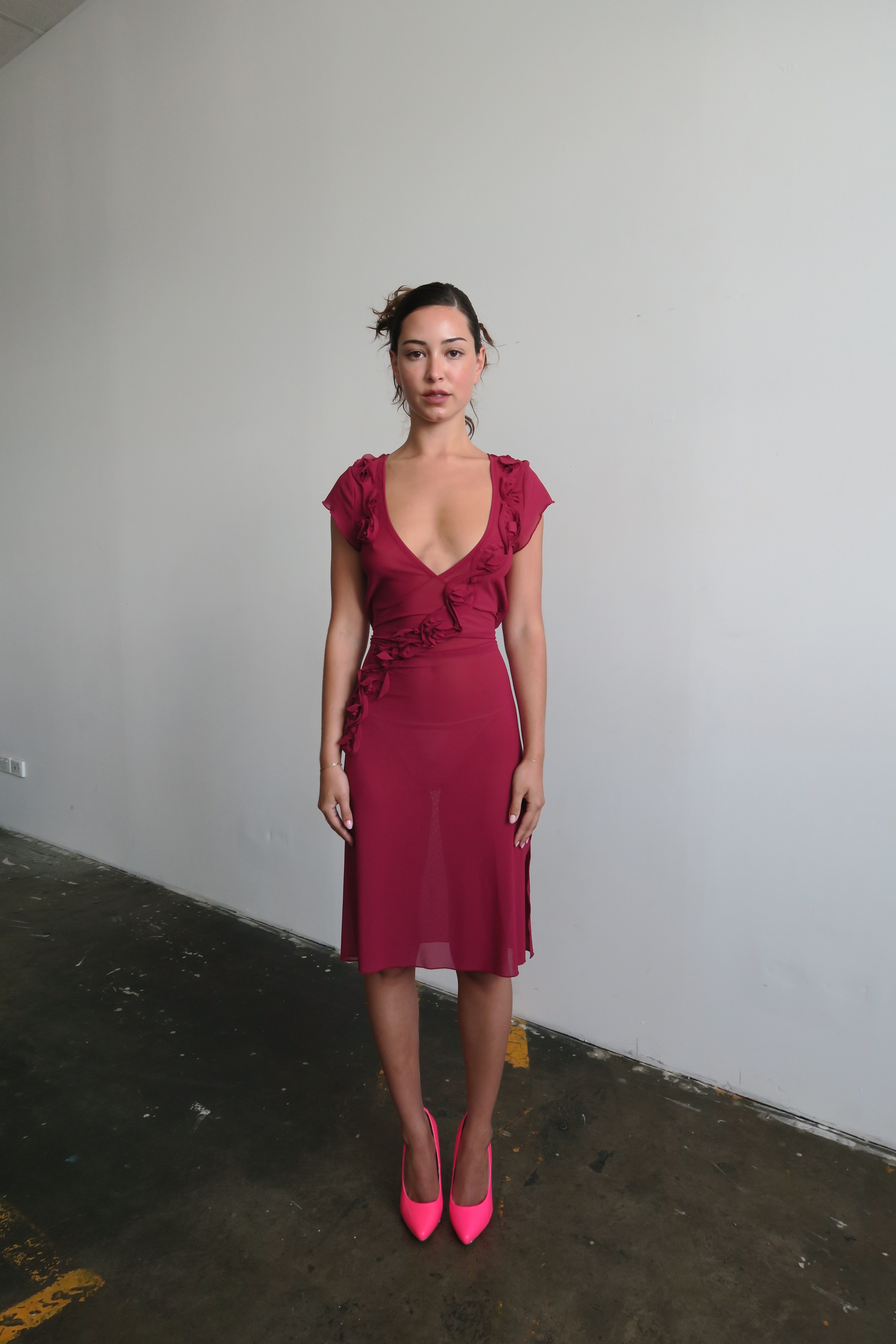 Rosette Midi Dress - Wine