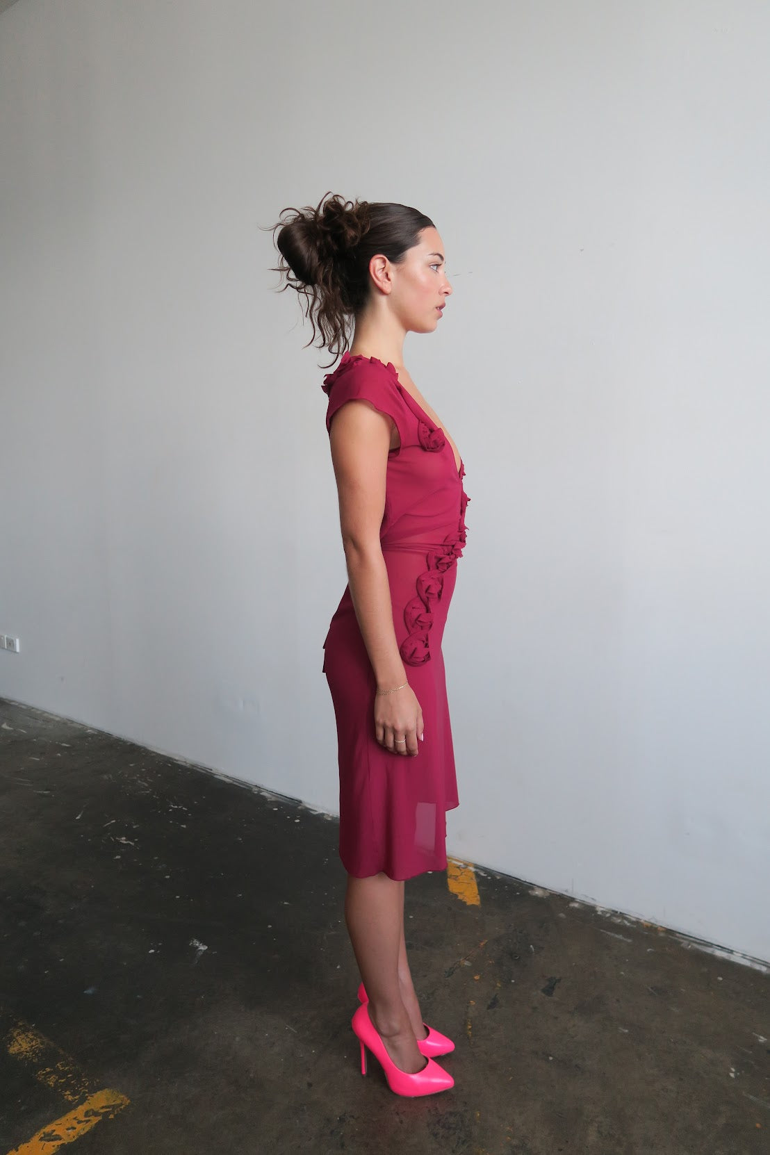 Rosette Midi Dress - Wine