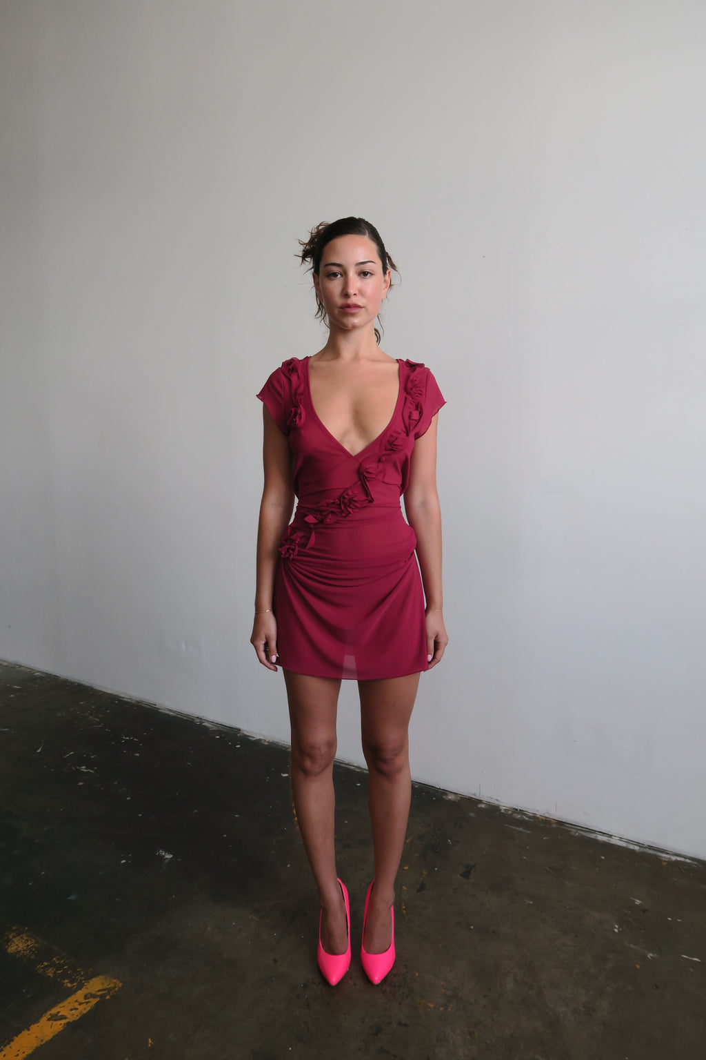 Rosette Midi Dress - Wine
