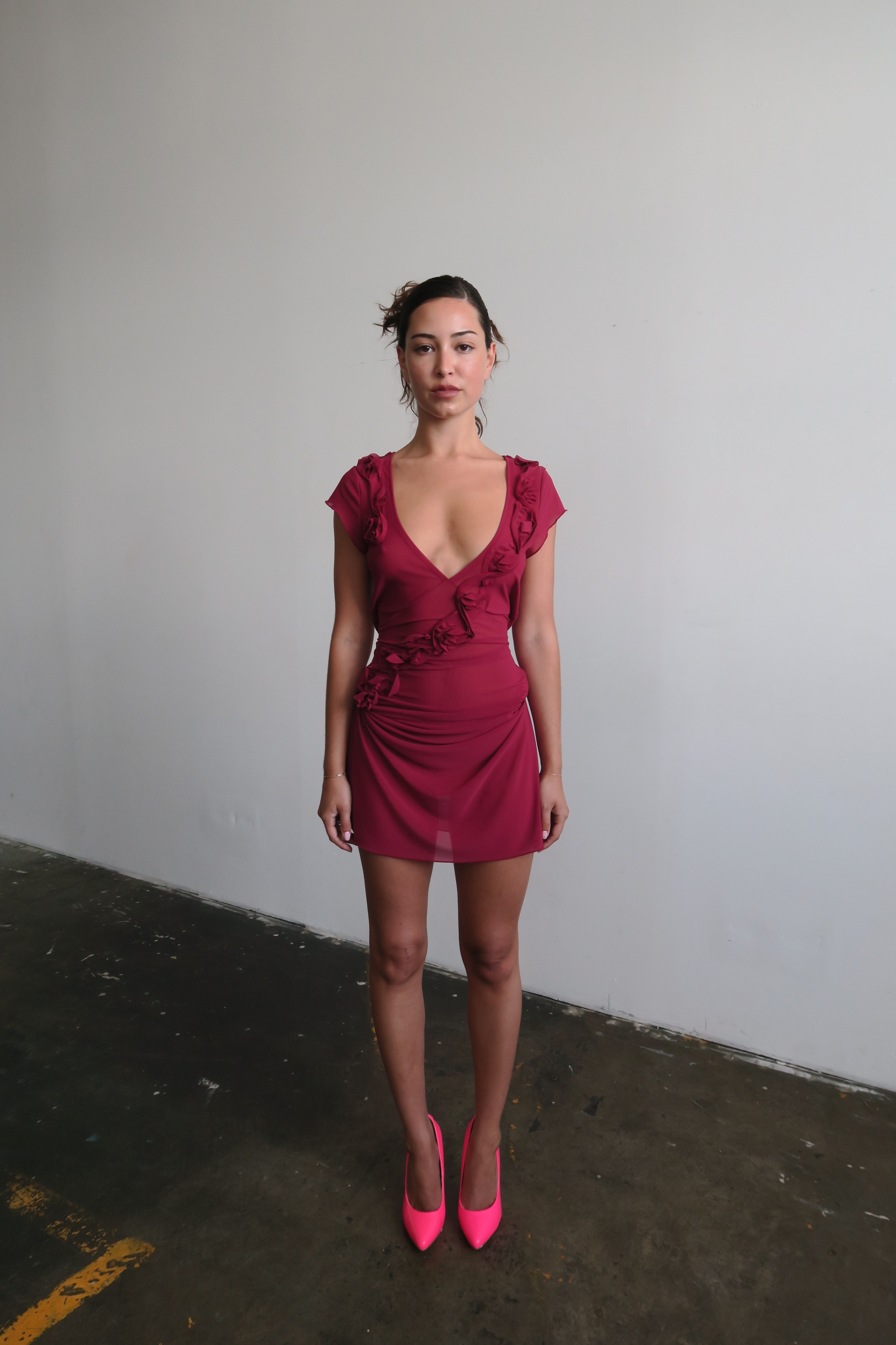 Rosette Midi Dress - Wine