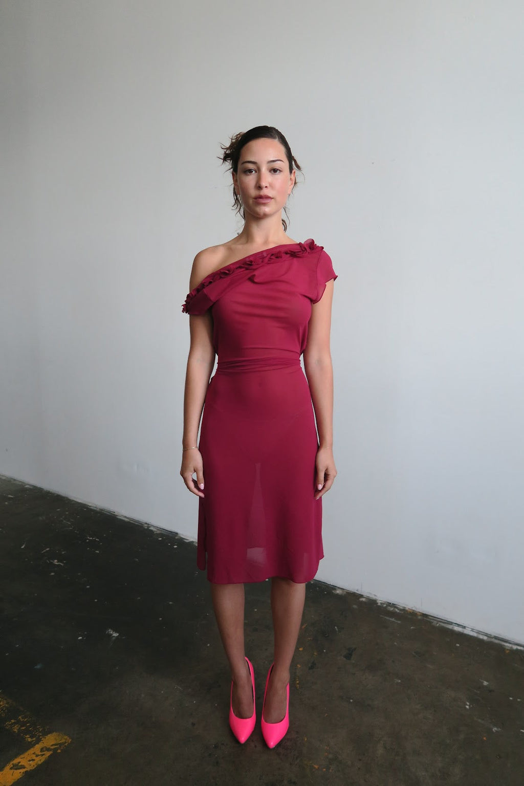 Rosette Midi Dress - Wine