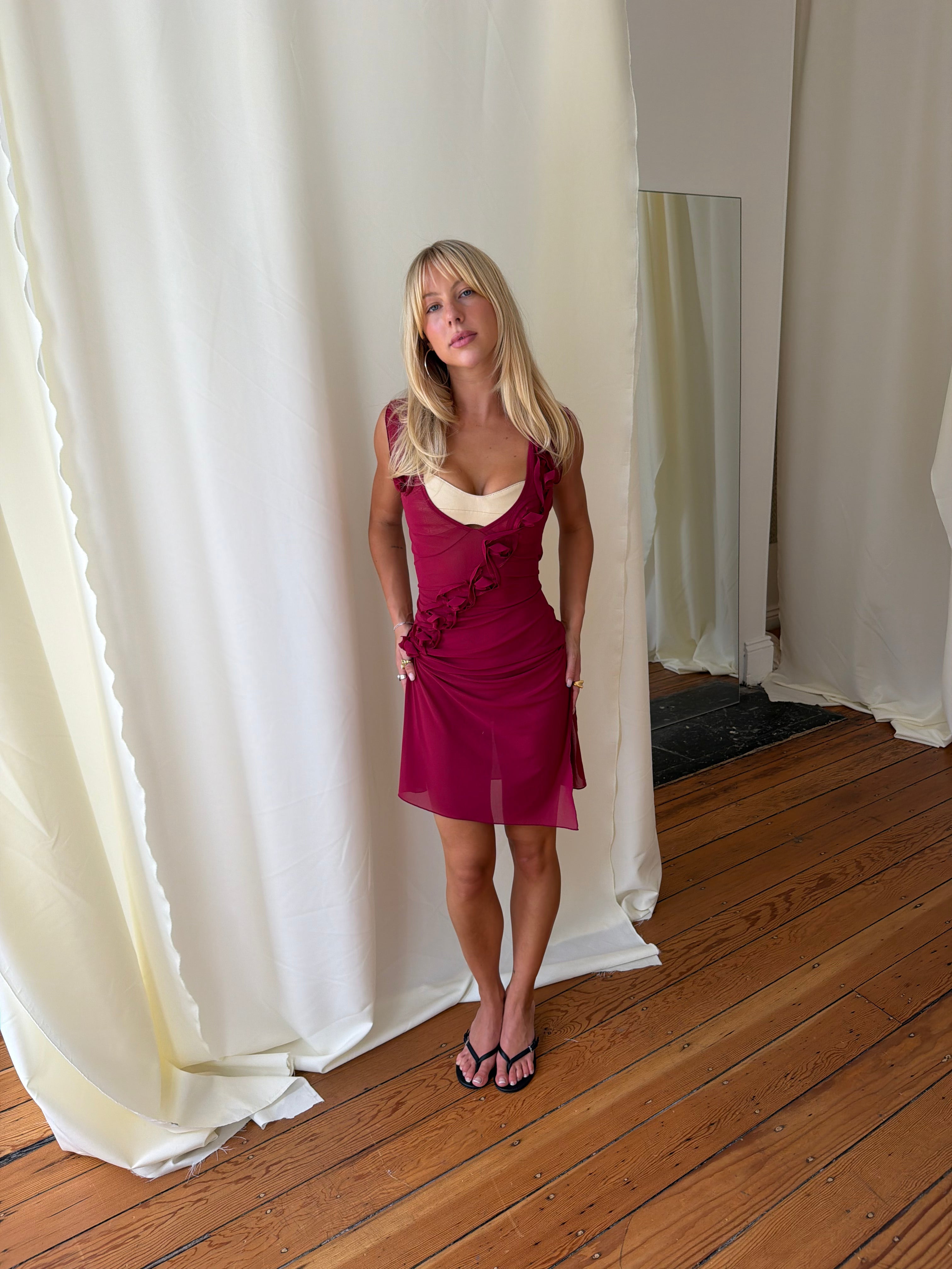Rosette Midi Dress - Wine