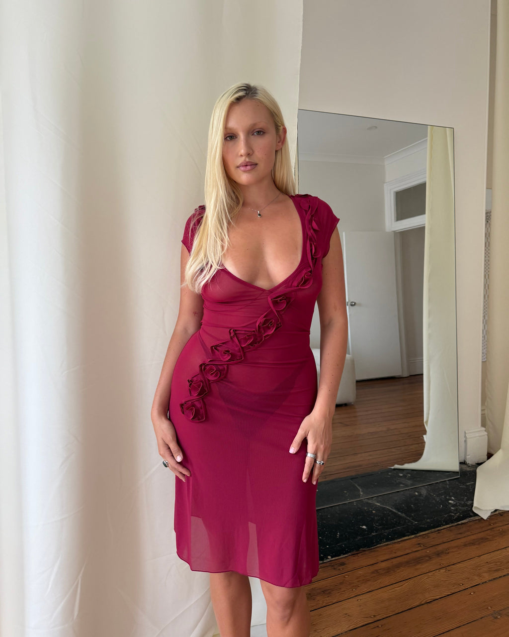 Rosette Midi Dress - Wine