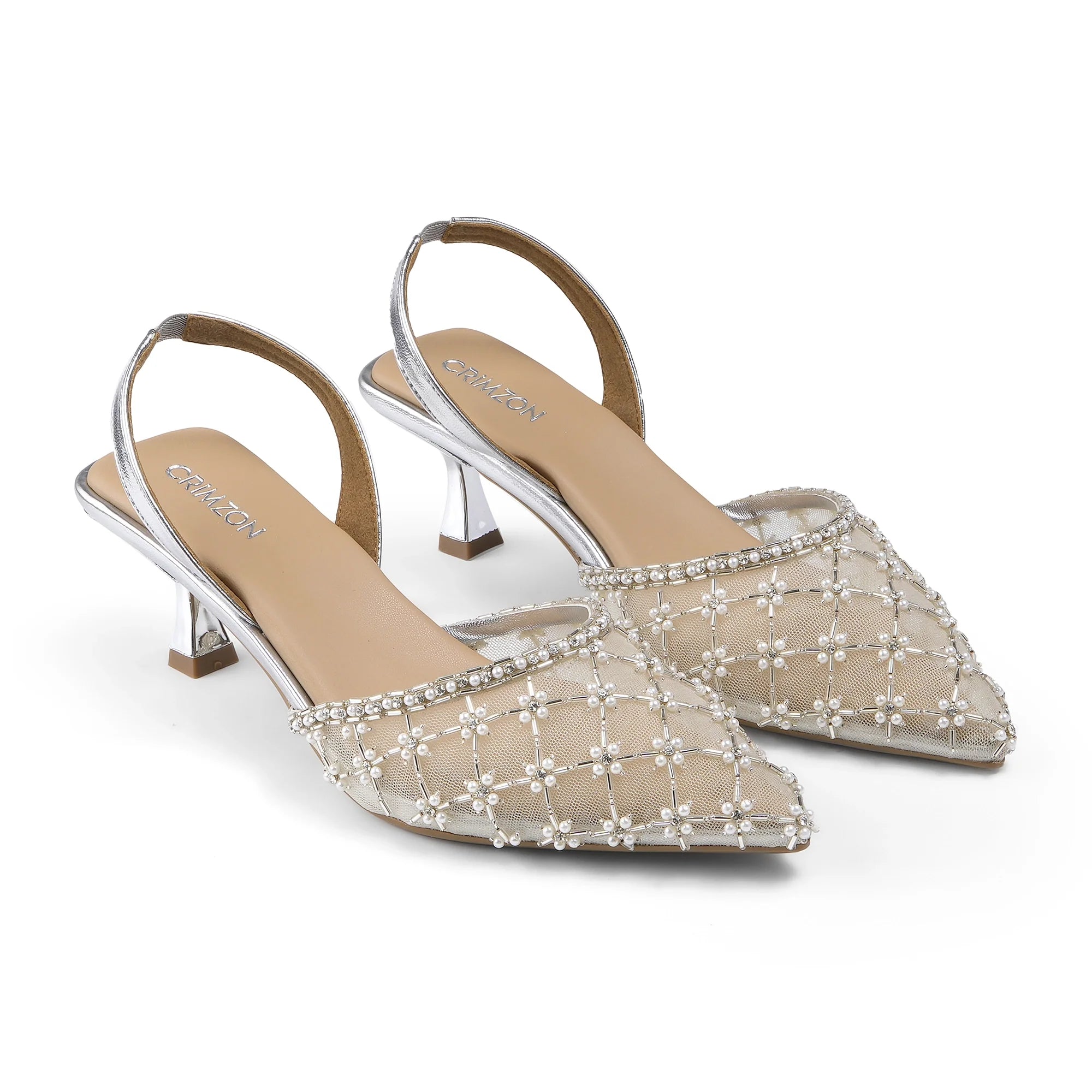 ELARA- SILVER KITTEN HEELS
