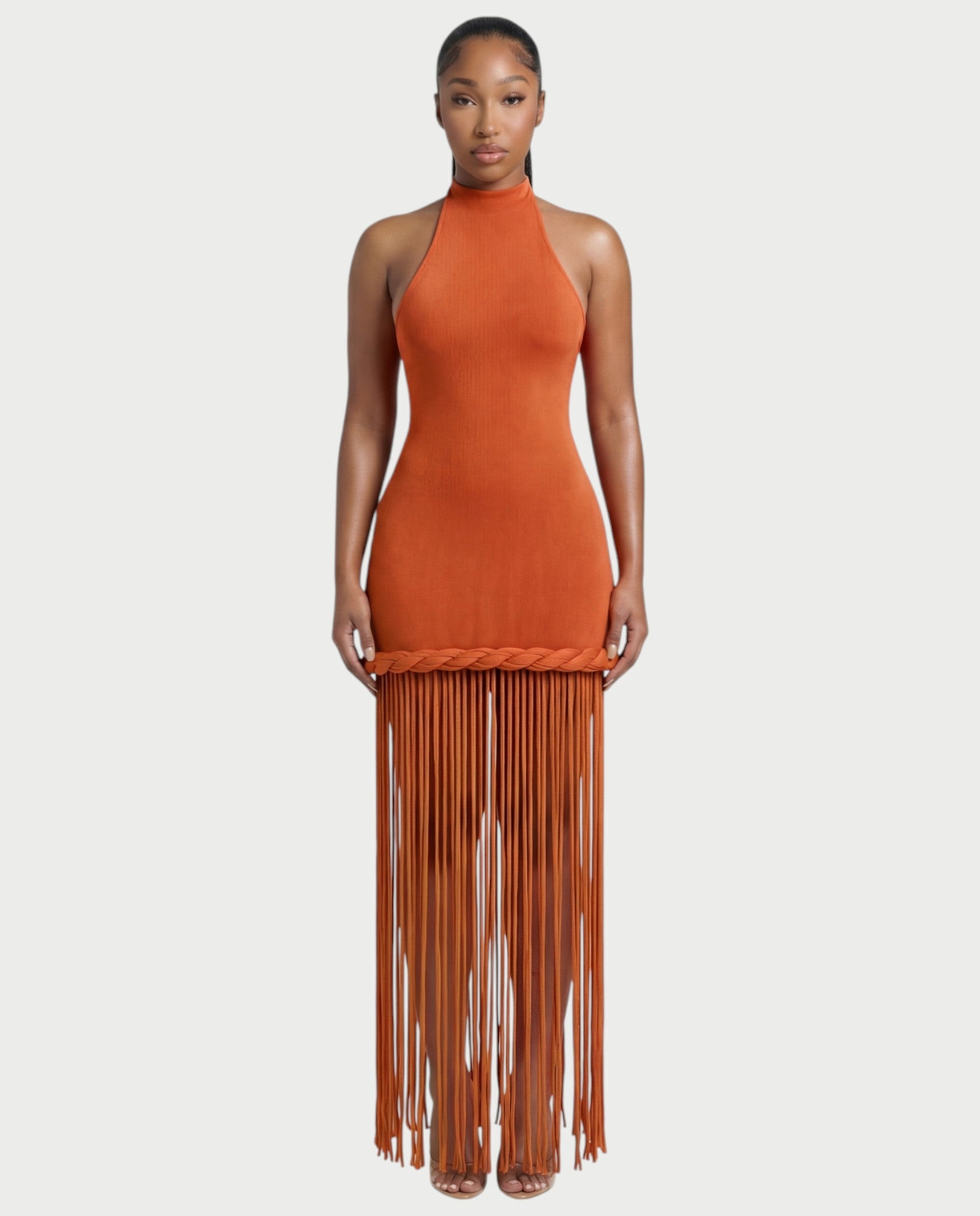 NIARA Braided Hem Bodycon Maxi Dress