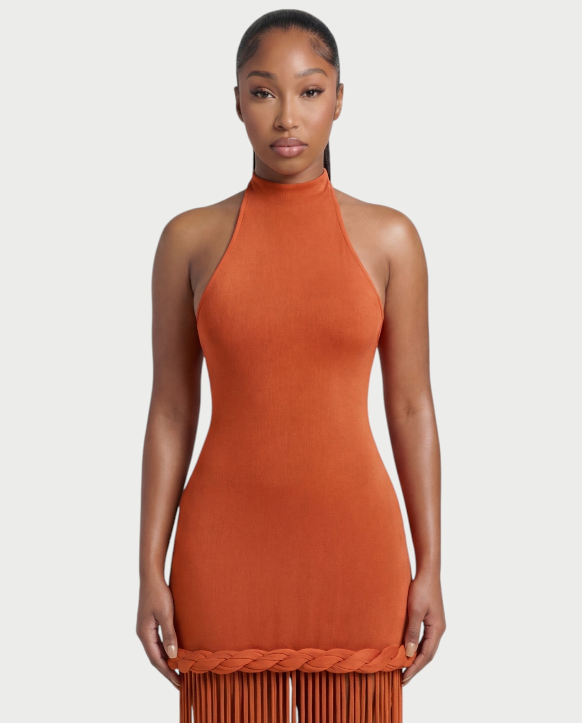 NIARA Braided Hem Bodycon Maxi Dress