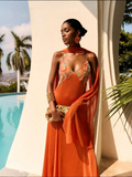 Boho Floral Print V Neck Satin Slip Maxi Dress