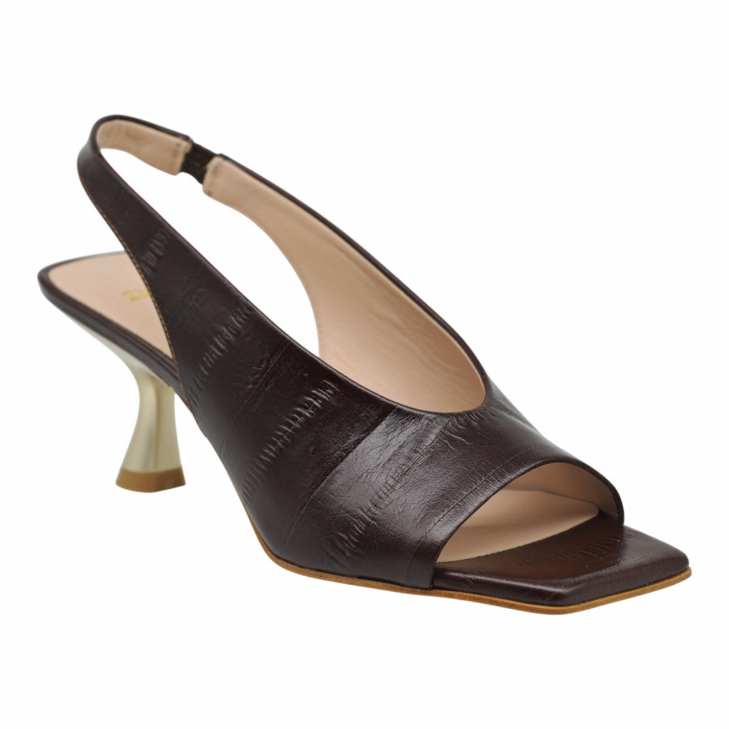 Zinda 3158 Γόβες Slingback με Καρέ Peep Toe - Choco