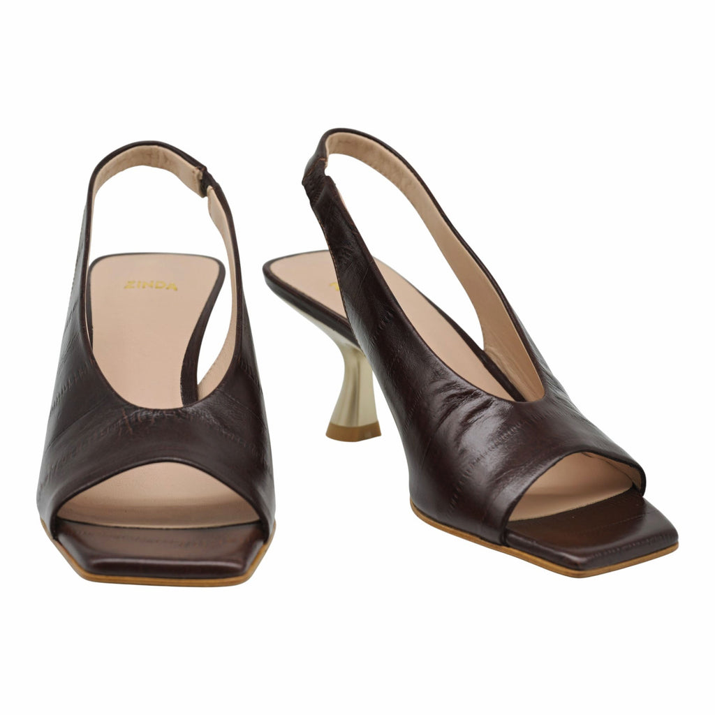 Zinda 3158 Γόβες Slingback με Καρέ Peep Toe - Choco
